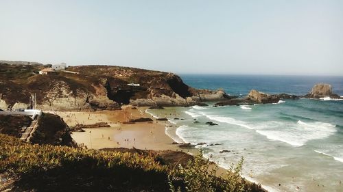 Scenic view of sea against clear sky