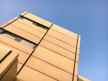 Low angle view of building against clear blue sky