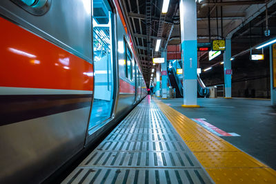 A train parked at a station platform