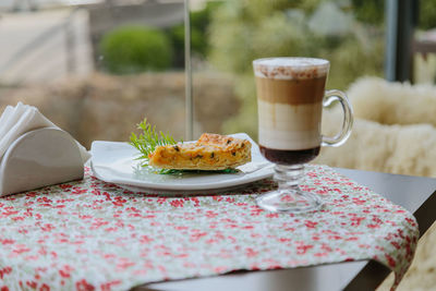 Close-up of breakfast served on table