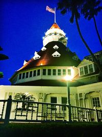 Low angle view of church against blue sky