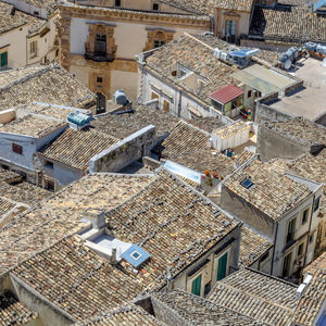 High angle view of buildings in town