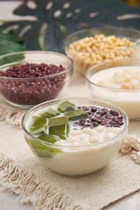 Close-up of fruit salad in bowl on table