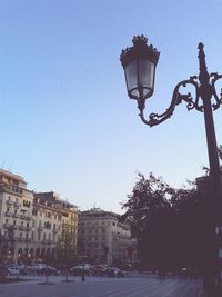 Low angle view of street light against clear sky