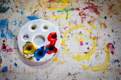 Directly above shot of multi colored candies on table