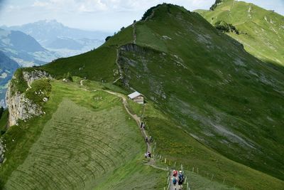 High angle view of land and mountains