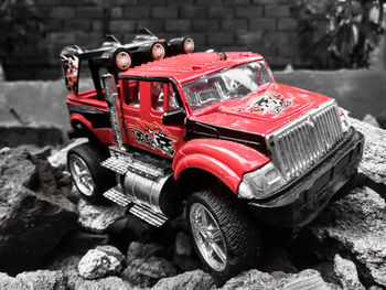 Close-up of red vintage car