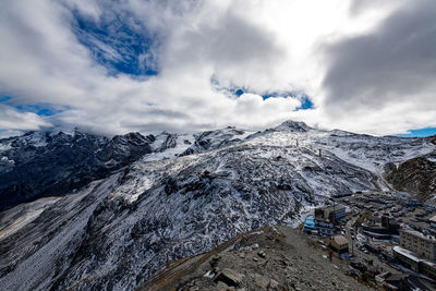 Scenic view of snowcapped mountains against sky