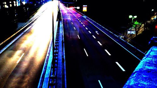 Light trails on road at night