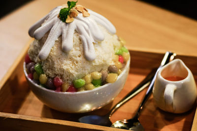 Close-up of salad in bowl on table