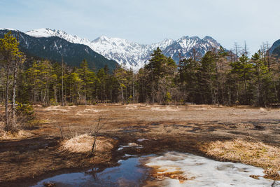 Scenic view of snowcapped mountains against sky