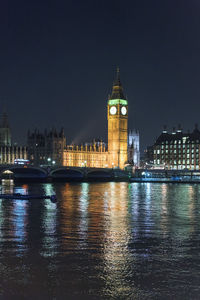 Illuminated buildings in city at night