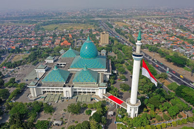 High angle view of buildings in city