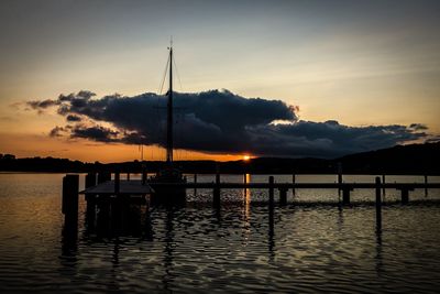 Silhouette of marina at sunset