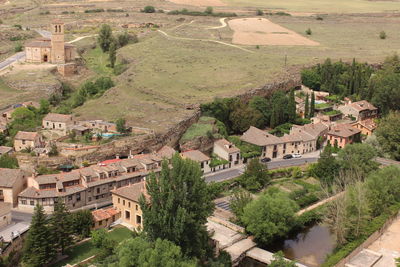 High angle view of houses in farm