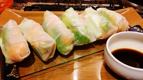 Close-up of sushi served on table