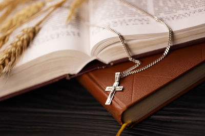 Close-up of open book on table