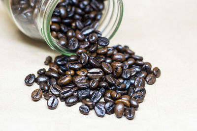 Close-up of coffee beans on table