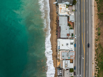 High angle view of boats in sea