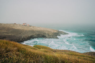 Santo antao, cape verde - cruzinha da garca. coastline with cliffs and atlantic ocean waves