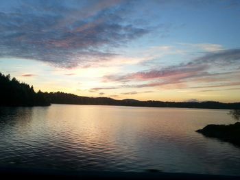 Scenic view of lake at sunset