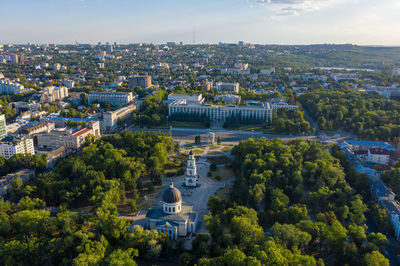 High angle view of townscape against sky