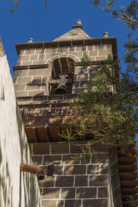 Low angle view of old building against clear sky