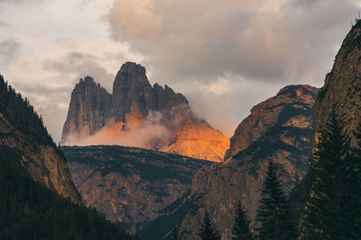 Panoramic view of mountains against sky during sunset