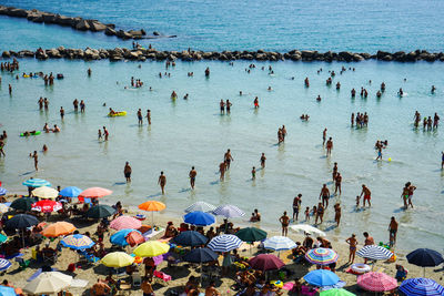 High angle view of people on beach