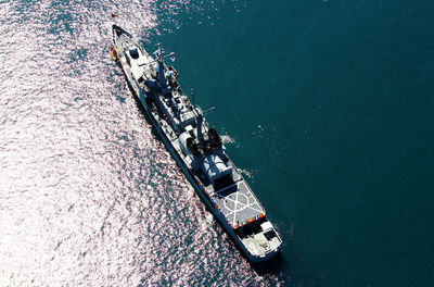 High angle view of sailboat in sea