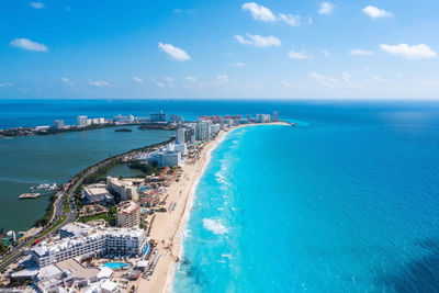 Aerial view of punta norte beach, cancun, mexico.