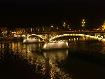 Bridge over river at night