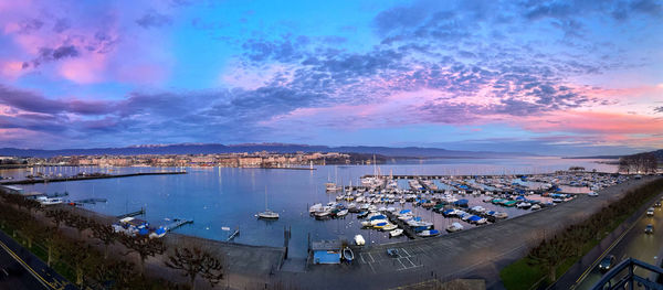 High angle view of marina at harbor