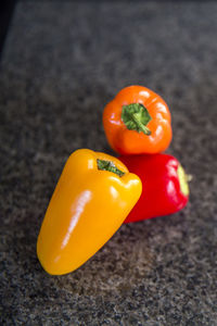 High angle view of orange bell peppers