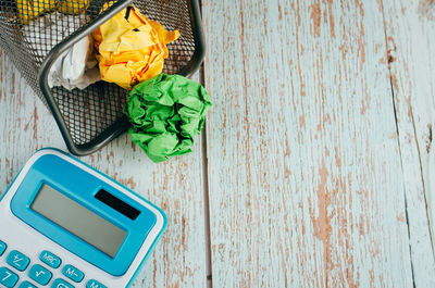 High angle view of food on table