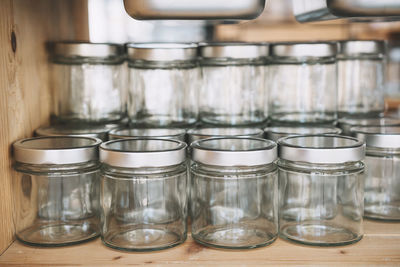 Empty mason jars at zero waste shop