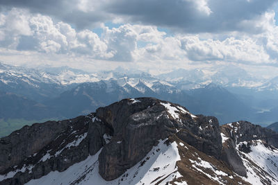 Scenic view of snowcapped mountains against sky