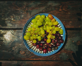 High angle view of fruits in bowl on table