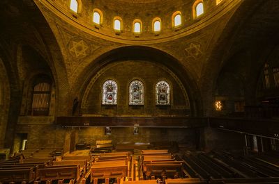 Interior of illuminated temple building