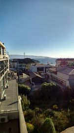 View of built structures against clear sky