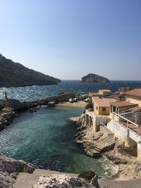 Scenic view of sea against clear sky