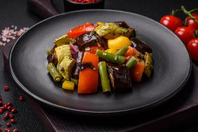 Close-up of food in plate on table