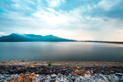 Scenic view of lake against sky