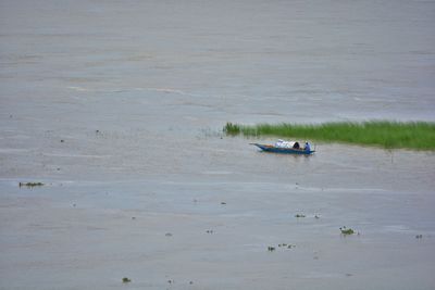 High angle view of people in river