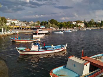 Boats moored in harbor