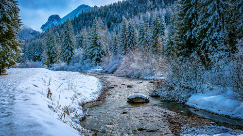 Scenic view of snow covered landscape against sky