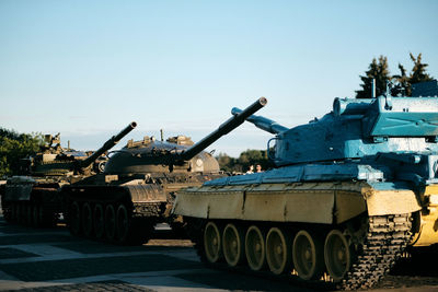 Commercial dock against clear sky