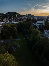 High angle view of cityscape against sky