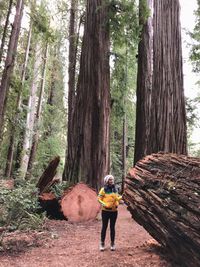 Full length of woman standing at forest