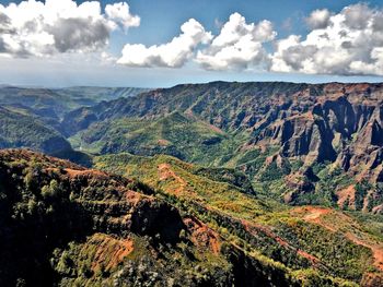 Scenic view of tree mountains against sky